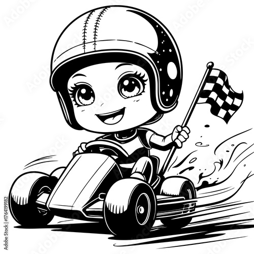 Girl Racer with Checkered Flag