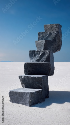 Black Staircase Stone Steps White Desert Snowy Ice Background