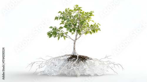 Healthy Vibrant Tree Growing with Crystal Roots