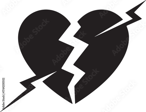 Broken Heart Black Silhouette Vector, Love Icon for Apps & Website Design 