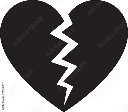 Broken Heart Black Silhouette Vector, Love Icon for Apps & Website Design 