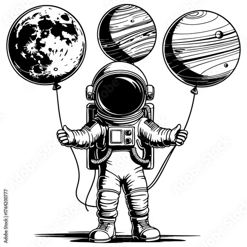 Astronaut with Planet Balloons