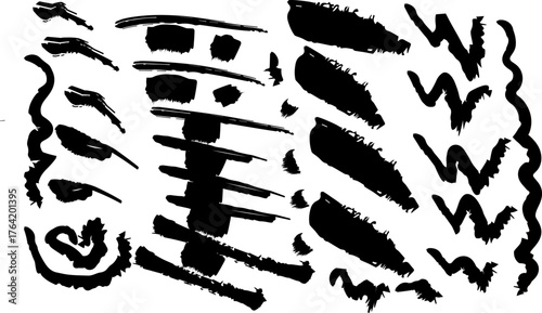 Set of black ink brush strokes vector design element iso