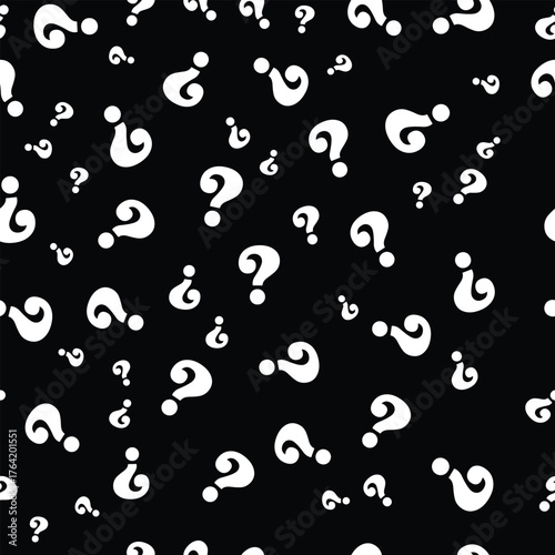 Seamless pattern of question marks white glyphs on a black background great for presentations and educational materials. EPS vector illustration