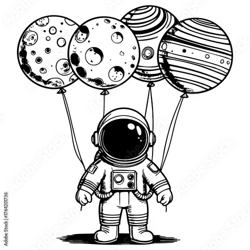 Astronaut Holding Space Balloons