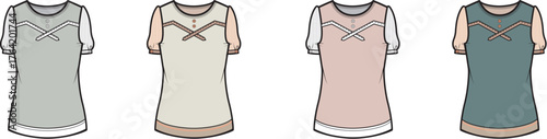 Collection of Four Stylish Tank Tops in Various Colors for Fashion and Apparel Design