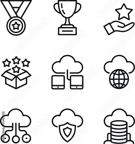 Cloud Awards Badges and Trophies Icon Set