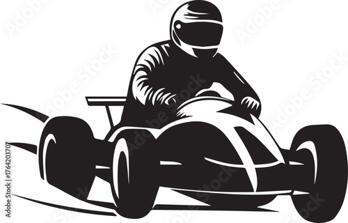 Silhouette of racing driver speeding in vintage formula one car