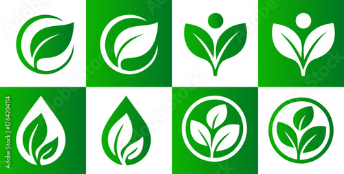 Eco friendly organic natural product green flat logos set vector design