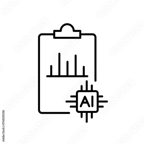 A vector icon of a clipboard with AI analysis, representing automated diagnosis, created in line style with editable stroke