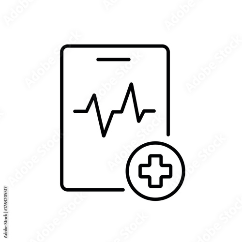 A vector icon of a heart monitor screen, representing remote patient health tracking, created in line style with editable stroke