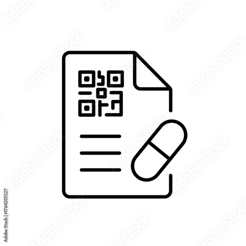 A vector icon of a prescription form with a pill, symbolizing digital medical prescriptions, created in line style with editable stroke