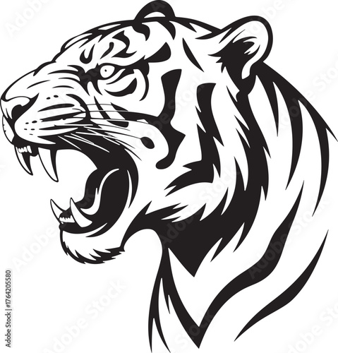 Aggressive Tiger Head Roaring with Open Mouth and Bared Teeth fierce