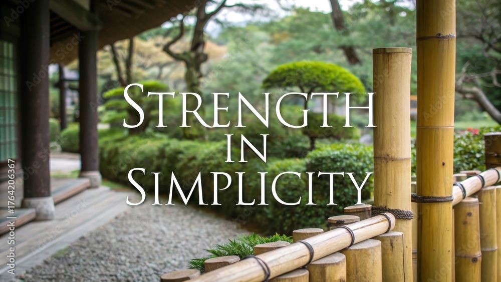 Obraz premium Strength and Serenity in a Japanese Garden with Bamboo Elements