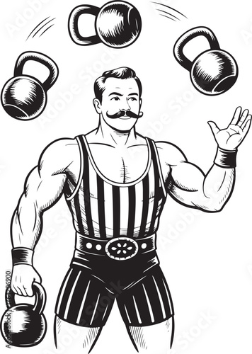 Circus Strongman Juggling Kettlebells Illustration athlete male