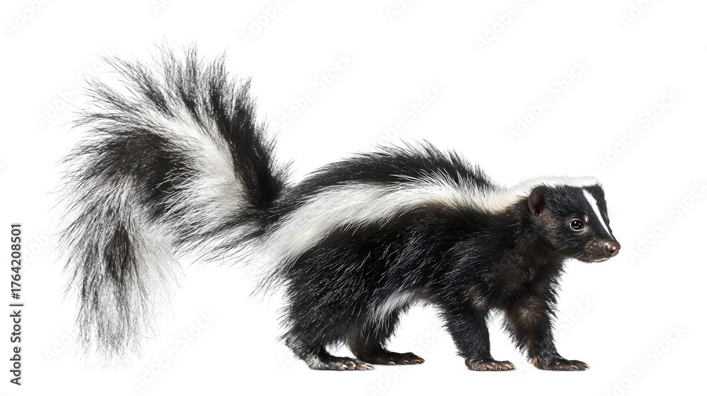 Obraz premium A skunk with a bushy tail isolated on transparent background