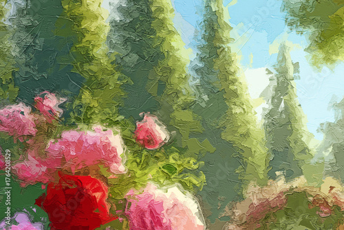 Fotografie Various oil paintings, flowers, roses, peonies, landscapes, strawberries, forest