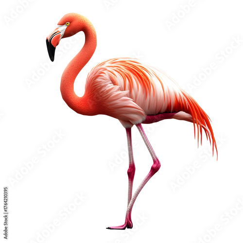 Pink American Flamingo Standing Isolated