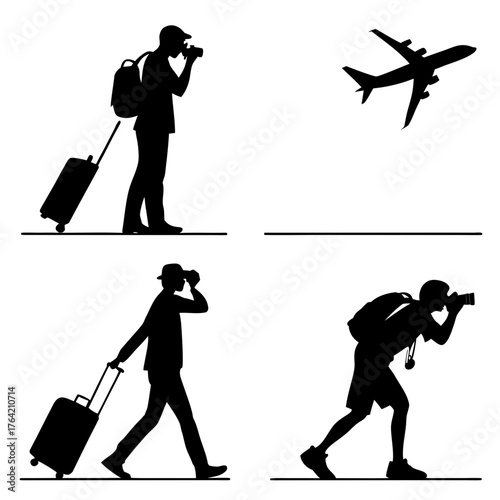 Vector art of four different traveler silhouette for design elements