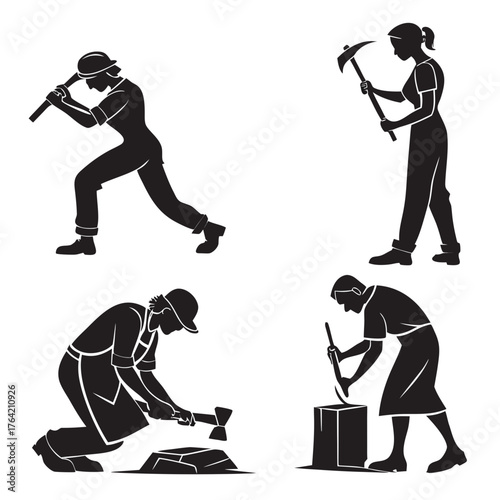 Vector art of four women working with hammer