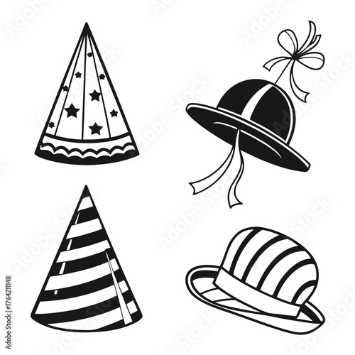 Vector art of party hats, festive headwear for celebrations and special events