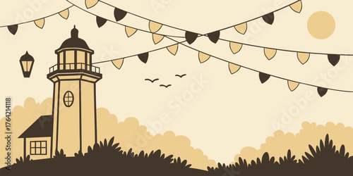 Golden fairy lights shining brightly in the evening over a isolated celebratory backdrop.