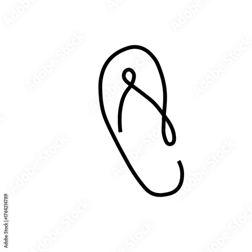Minimalist flip flop line art, simple summer sandal outline design, modern beach footwear illustration on white background
