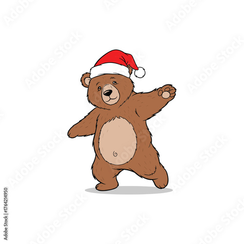 Cute cartoon teddy bear wearing a santa hat dancing happily and joyfully for christmas celebration vector Christmas
