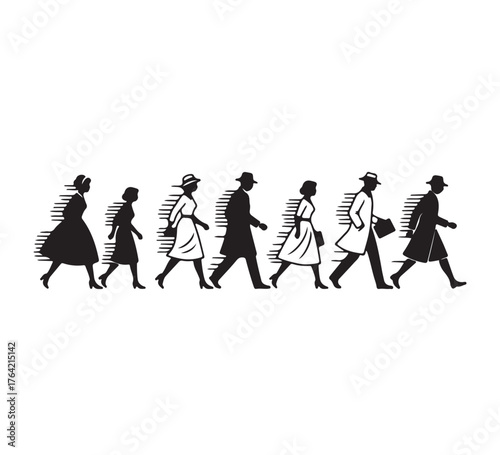 People Walking on Street A Diverse Group  Illustrations Displaying Unity and Movement