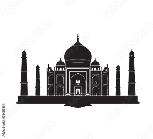 Majestic Architecture Silhouette of the Taj Mahal,  A Symbol of Eternal Love & Architectural Marvel in India