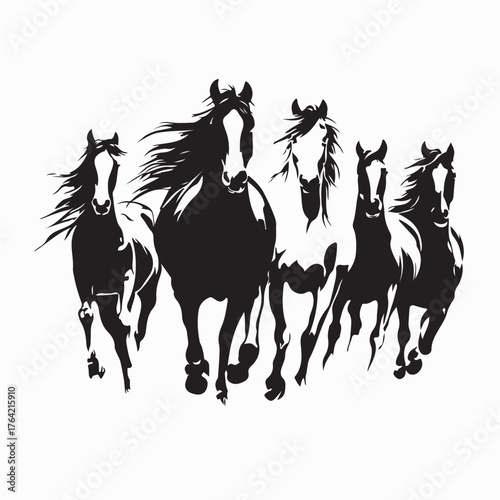 Galloping Wild Horse Herd Silhouette Vector Design on white background
