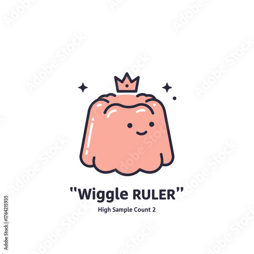 Kawaii smiling pudding monarch vector icon illustration. A cute and wobbly pink gelatin dessert with a royal crown