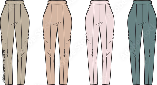 Stylish Assortment Trendy Women's Trousers in Various Pastel Shades for Fashion Concepts