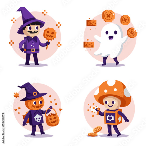 Whimsical Halloween Characters and Gaming Elements for Festive Designs