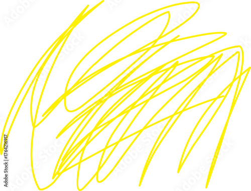 Abstract yellow scribble lines on white background, modern artistic texture design for creative backgrounds, patterns, or digital art projects.