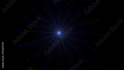 Dark, abstract background with a central blue light burst and radiating lines. Ideal for technology, futuristic, or cosmic designs.