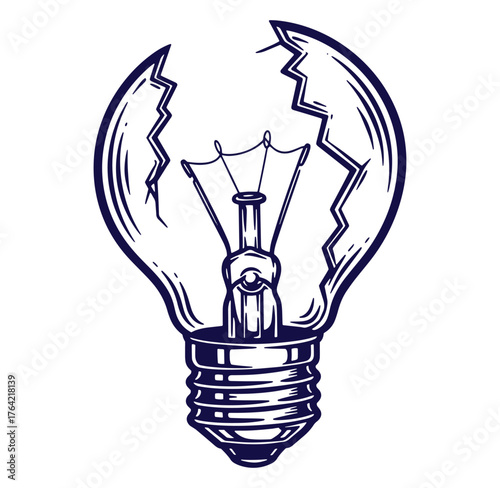 Broken lightbulb illustration representing a concept of failure or a lack of new ideas