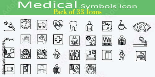Minimalist Comprehensive Medical Symbols line Icon set with editable stroke featuring Healthcare & Wellness hospital, clinic, health, patient, doctor, ambulance, heart rate, dental etc illustration