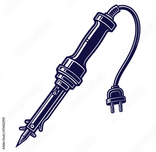 Sleek silhouette illustration of a soldering iron with attached plug on white background