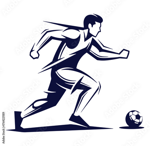 Soccer player running towards ball in silhouette illustrating athleticism and sport