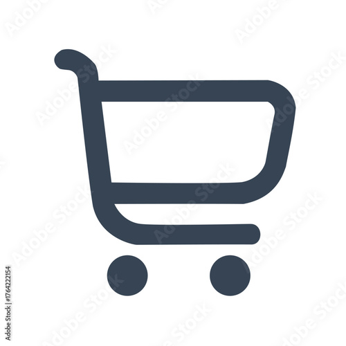 A simple dark shopping cart icon. The design is minimalist, clean, and modern.