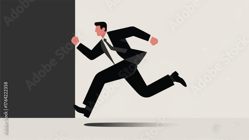 Office Worker in Formal Clothes Running Illustrator Artwork Banner Background Design Template 