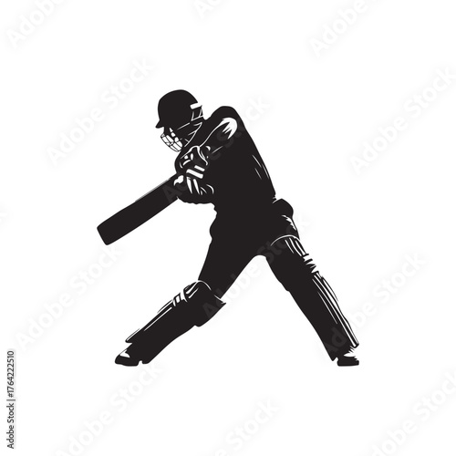 cricket batsman silhouette in action pose hitting a shot vector illustration.