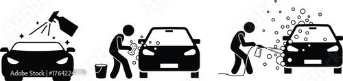Car wash icons set. Simple black and white car wash sign icon Car wash icon black vector flat design set icons washing machine Car wash icons. Car wash vector icons set. Car cleaning service. EPS 10