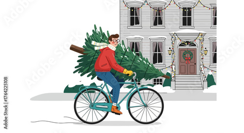 Bringing Home Christmas Bicycle Ride with a Holiday Tree