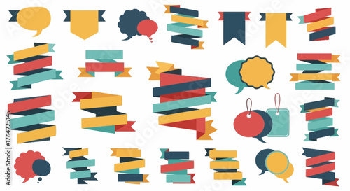 Colorful Ribbon Banners and Speech Bubbles Design Elements Set