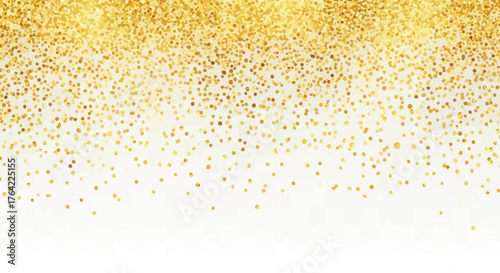 Abstract Festive Background with Golden Glitter Confetti Falling on White Backdrop