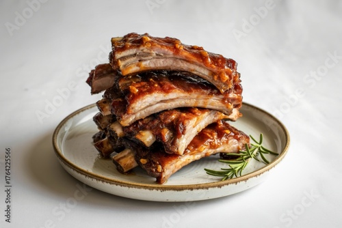 a stack of succulent BBQ pork spare ribs