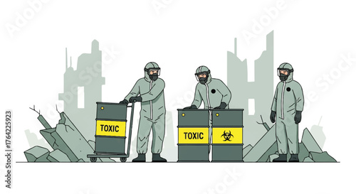 Hazardous Materials Team Dealing with Toxic Waste in an Urban Area