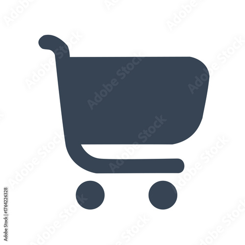 A simple dark shopping cart icon. The design is minimalist, clean, and modern.